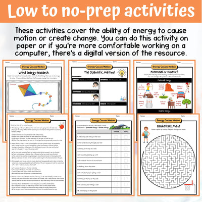 Potential and Kinetic Energy Activity & Answer Key 5th Grade Physical Science