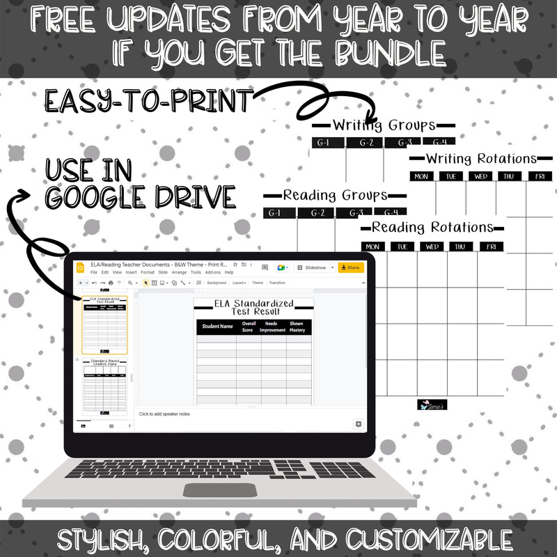 Editable Binder Documents for Teacher Binder and Planner | ELA Documents - Black & White theme