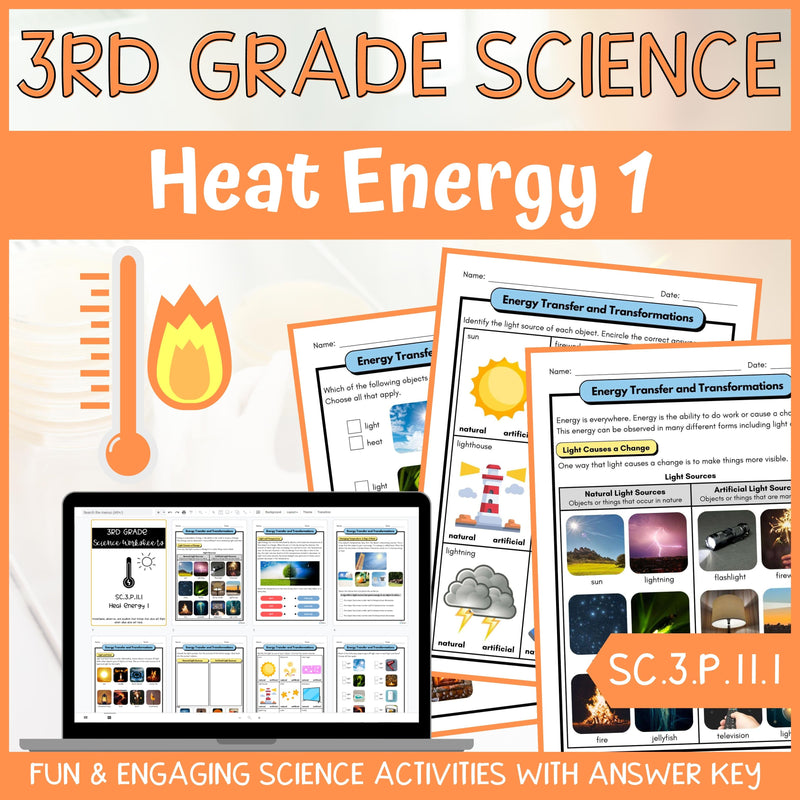 Heat Energy Activity & Answer Key 3rd Grade Physical Science