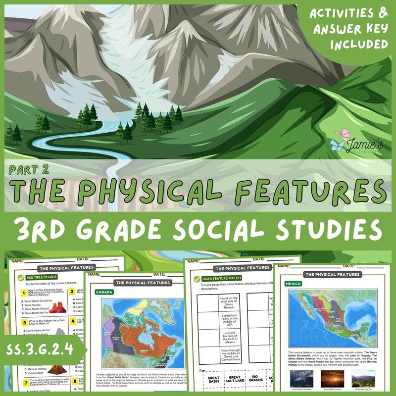 United States Physical Features Activity & Answer Key 3rd Grade Social Studies