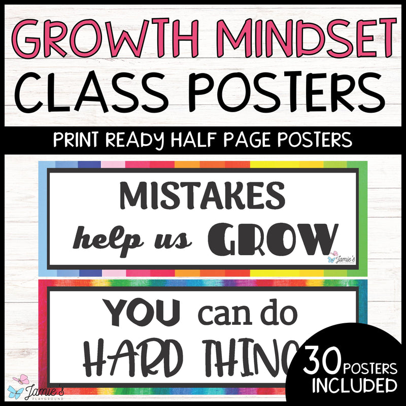 Growth Mindset Poster Display Rainbow Classroom Decor and Bulletin Board