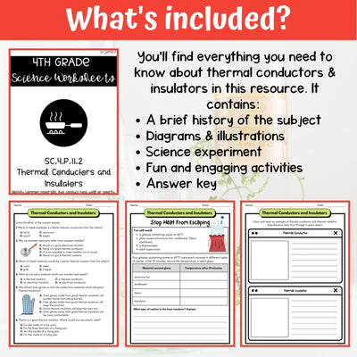 Thermal Conductors and Insulators Activity & Answer Key 4th Grade Physical Science