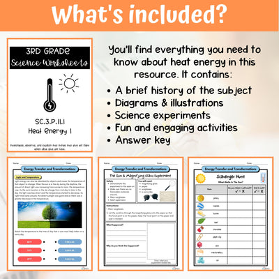 Heat Energy Activity & Answer Key 3rd Grade Physical Science