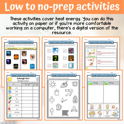 Heat Energy Activity & Answer Key 3rd Grade Physical Science