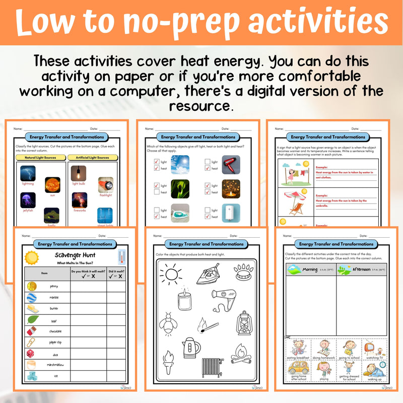 Heat Energy Activity & Answer Key 3rd Grade Physical Science