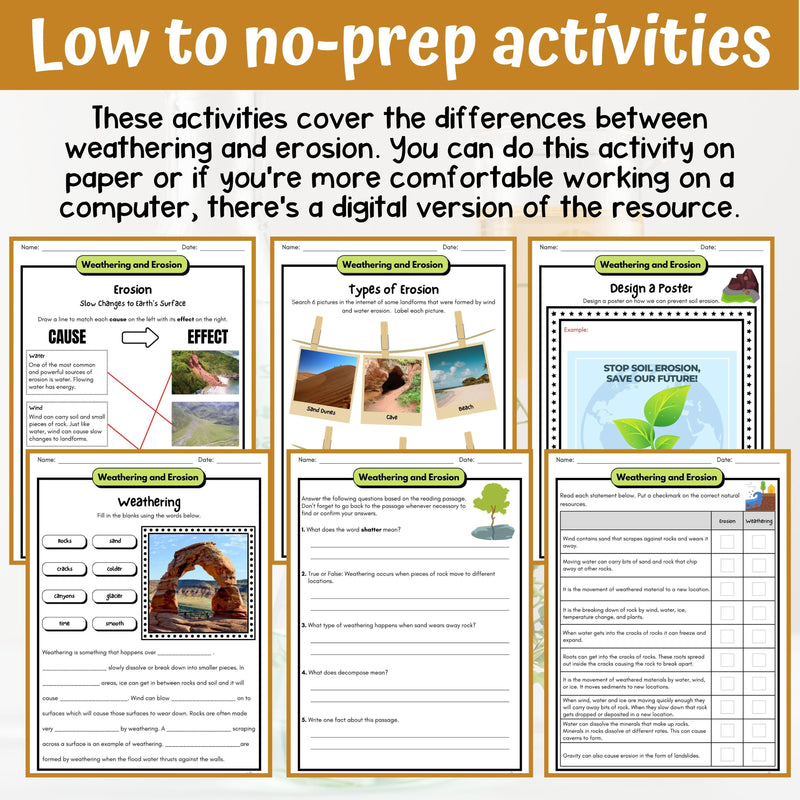 Weathering and Erosion Activity & Answer Key 4th Grade Earth & Space Science