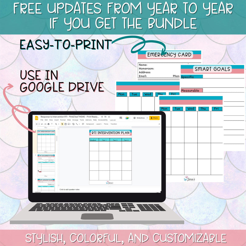 Teacher Binders/Planner - Binder Documents: Response to Intervention Documents - Pink & Teal