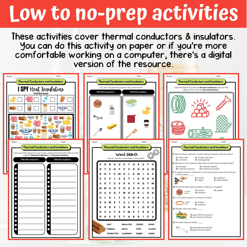 Thermal Conductors and Insulators Activity & Answer Key 4th Grade Physical Science