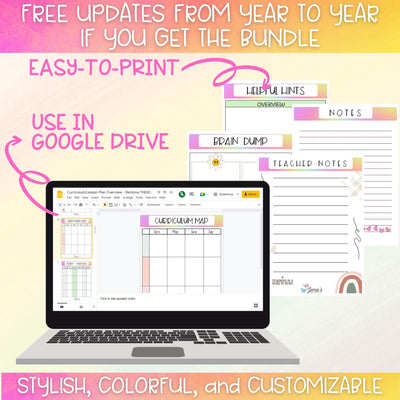 Editable Binder Documents for Teacher Binder and Planner | Lesson Plan Overview - Rainbow theme