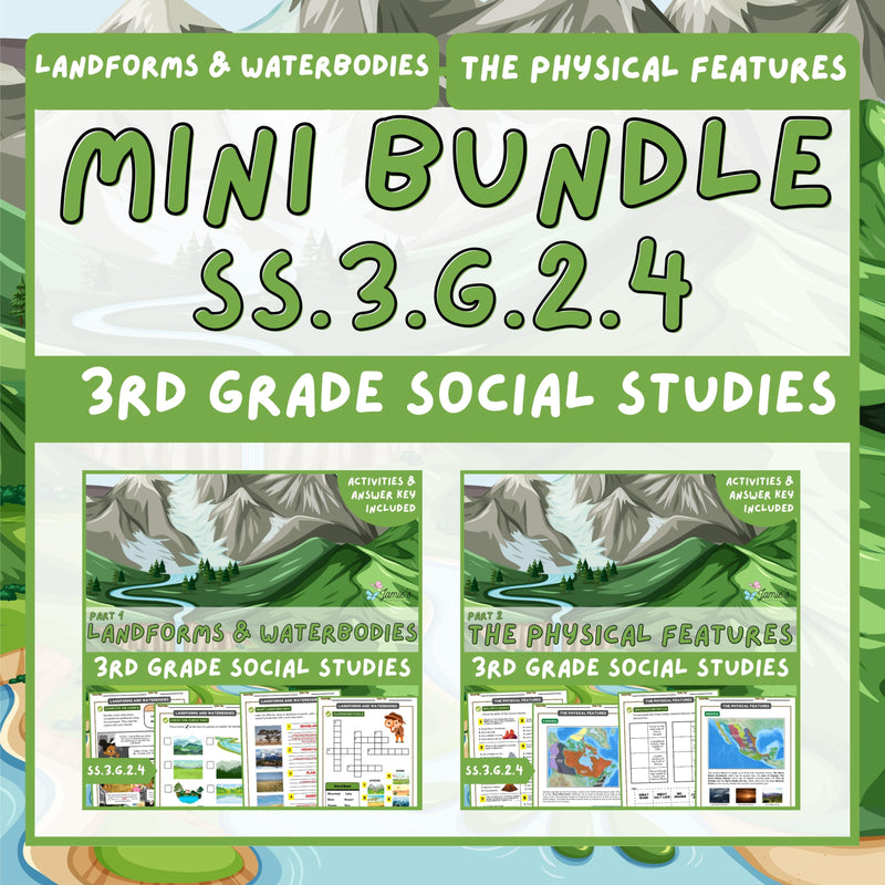 US Physical Features Landforms and Waterbodies - Geography Activity Mini Bundle