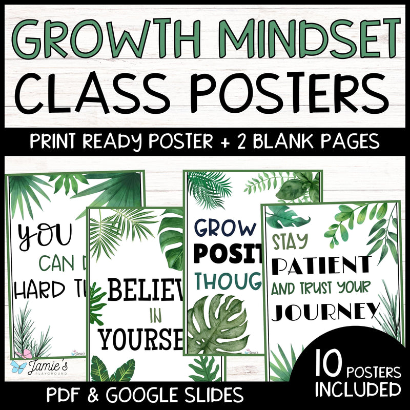 Growth Mindset Poster Display Tropical Classroom Decor and Bulletin Board