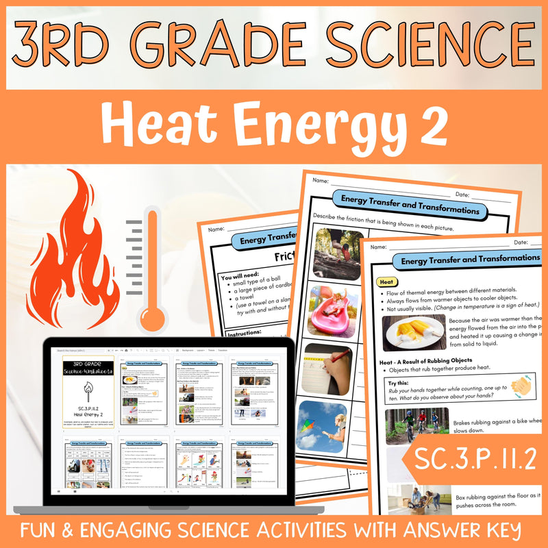 Heat Energy Activity & Answer Key 3rd Grade Physical Science