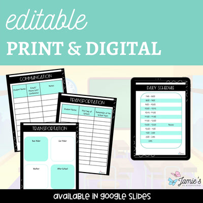 Parent Communication Log Editable Student Information Sheets