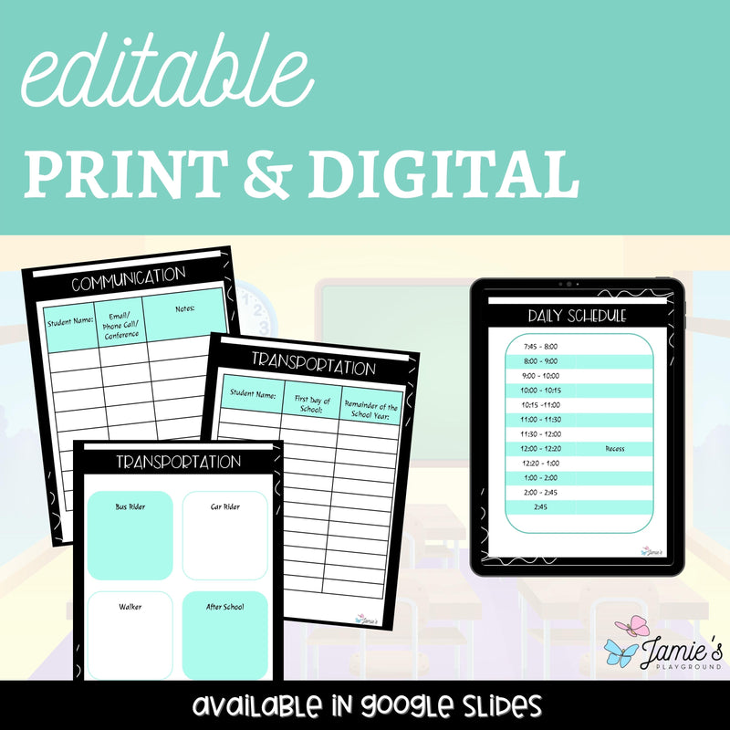 Parent Communication Log Editable Student Information Sheets