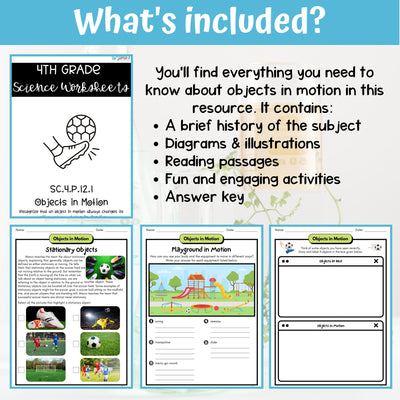 Motion of Objects Activities & Answer Key 4th Grade Physical Science