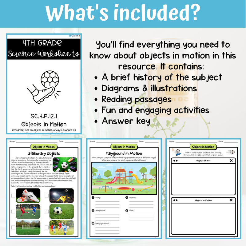 Motion of Objects Activities & Answer Key 4th Grade Physical Science