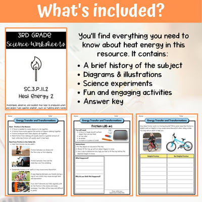 Heat Energy Activity & Answer Key 3rd Grade Physical Science