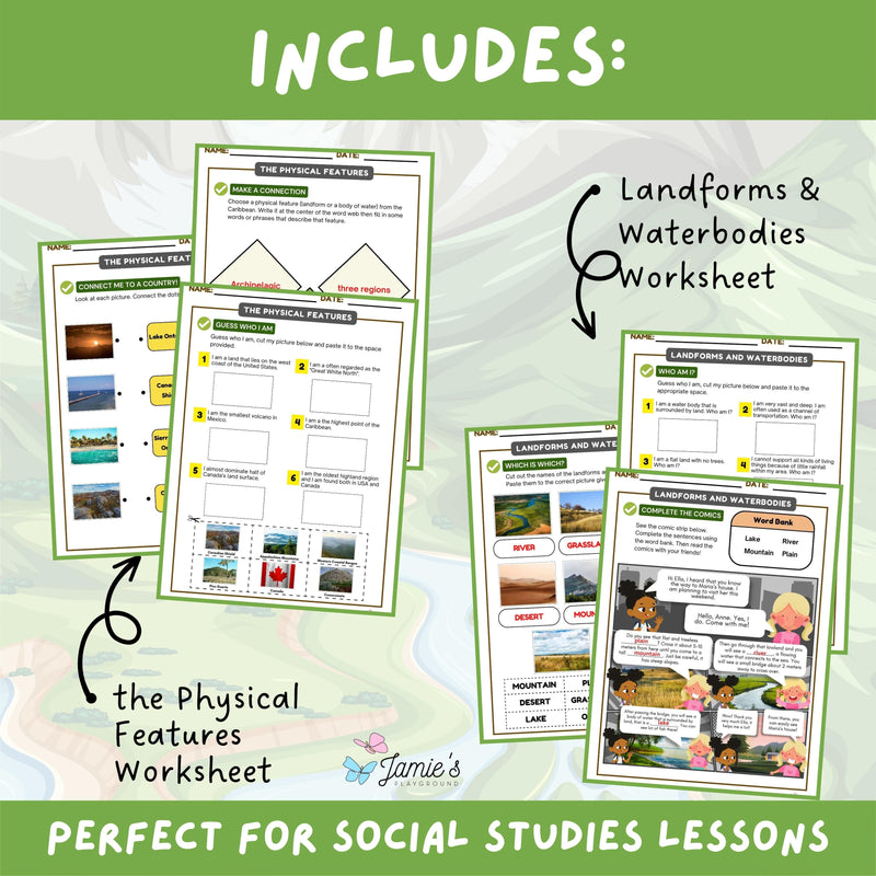 US Physical Features Landforms and Waterbodies - Geography Activity Mini Bundle