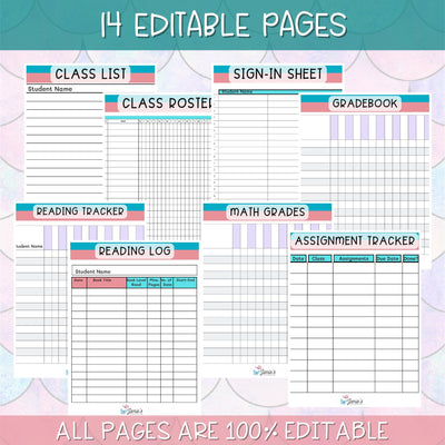 Teacher Binders/Planner - Binder Documents: Grade Book - Pink & Teal