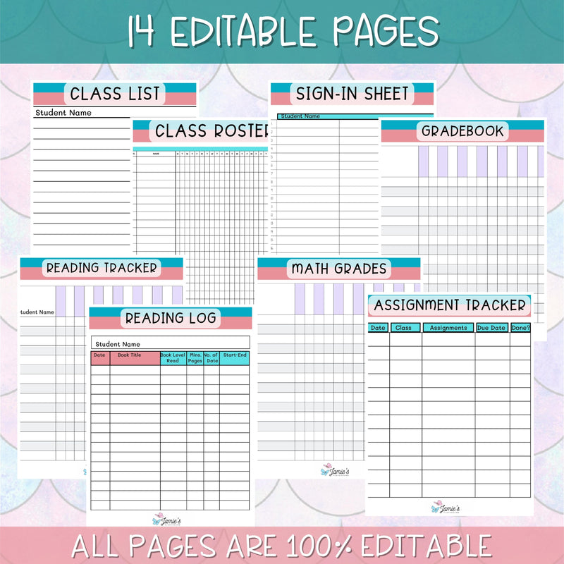 Teacher Binders/Planner - Binder Documents: Grade Book - Pink & Teal