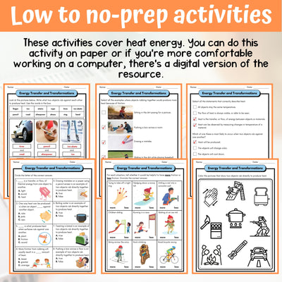 Heat Energy Activity & Answer Key 3rd Grade Physical Science