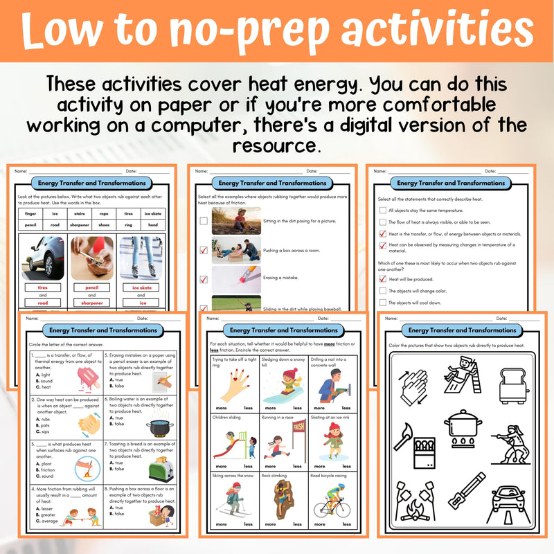 Heat Energy Activity & Answer Key 3rd Grade Physical Science