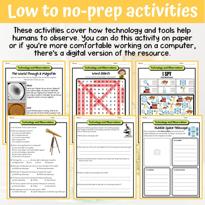 Technology and Observations Activity & Answer Key 4th Grade Earth Science