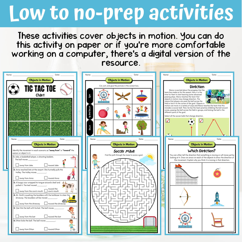 Motion of Objects Activities & Answer Key 4th Grade Physical Science