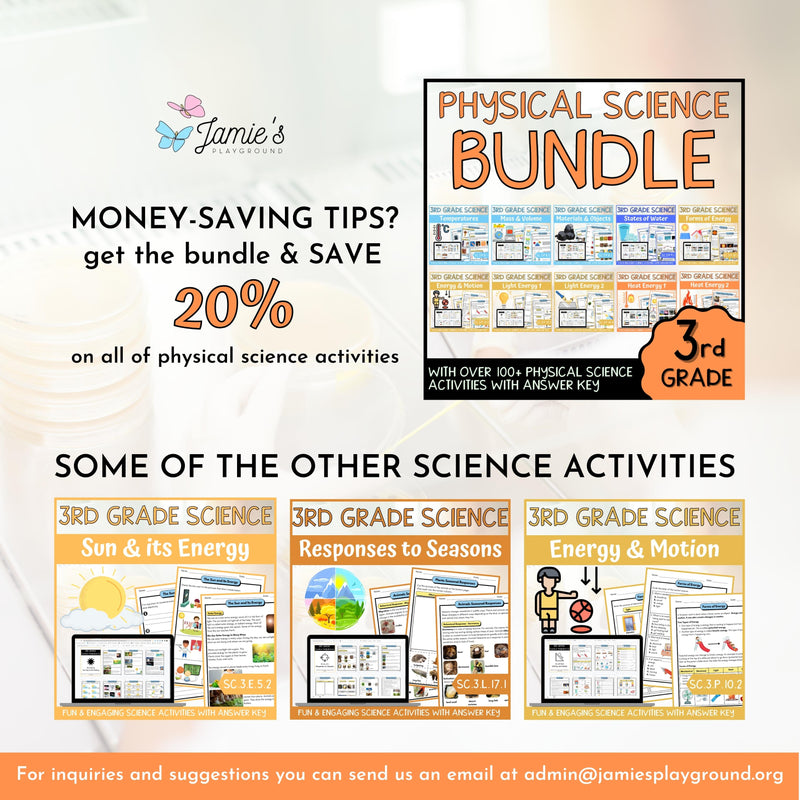 Heat Energy Activity & Answer Key 3rd Grade Physical Science