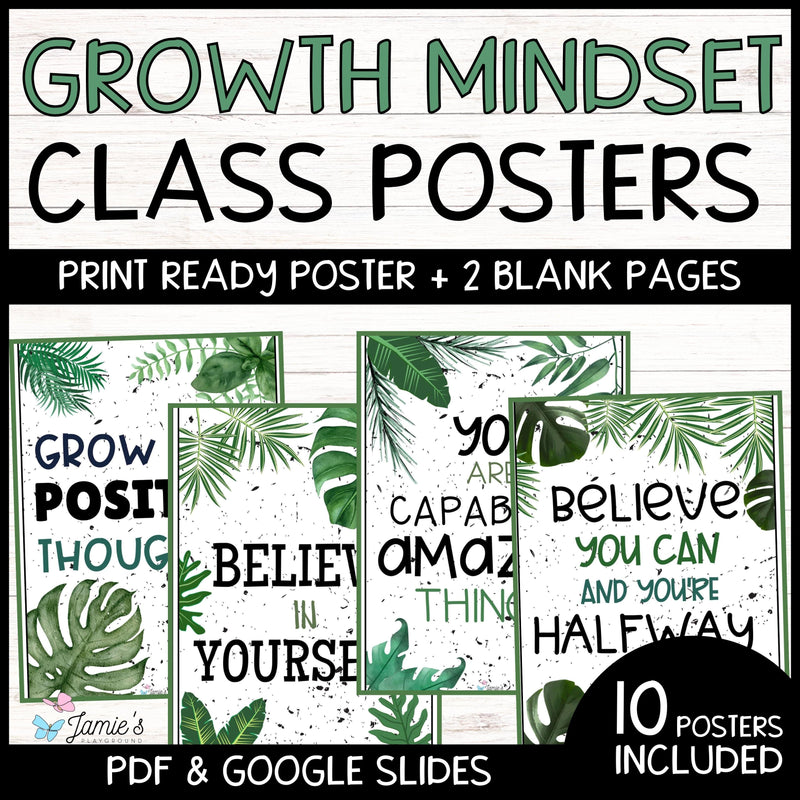 Growth Mindset Poster Display Tropical Classroom Decor and Bulletin Board