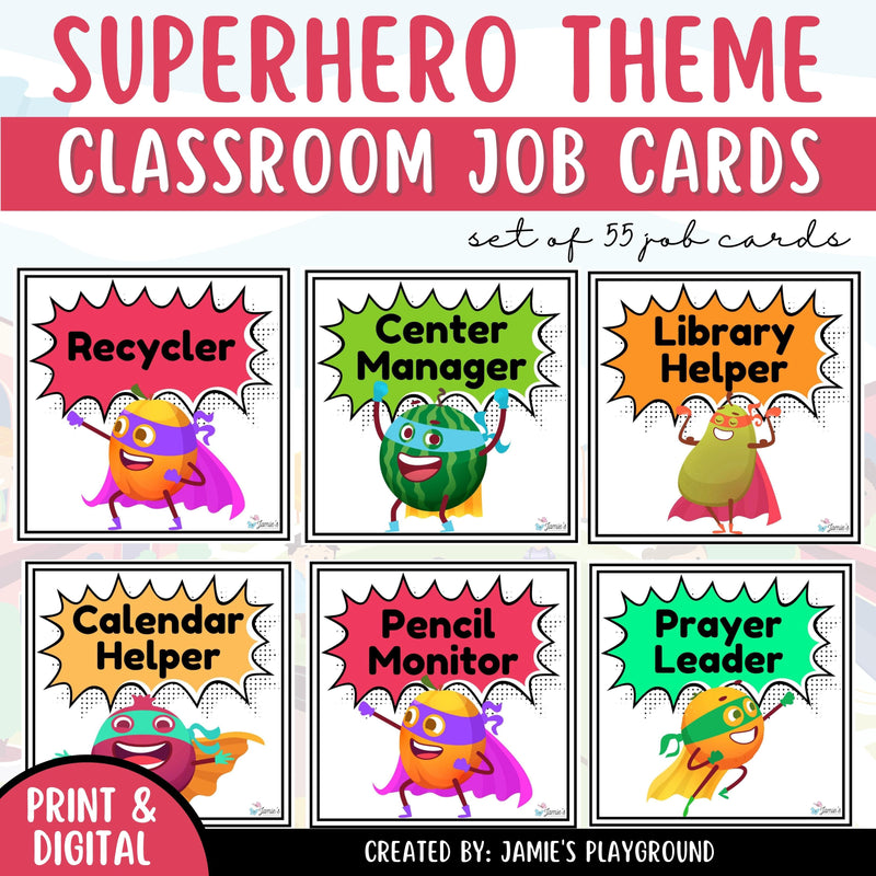 Classroom Job Charts - EDITABLE Superhero Classroom Helper Student Jobs