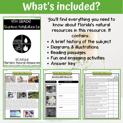 Florida Natural Resources Activity & Answer Key 4th Grade Earth & Space Science