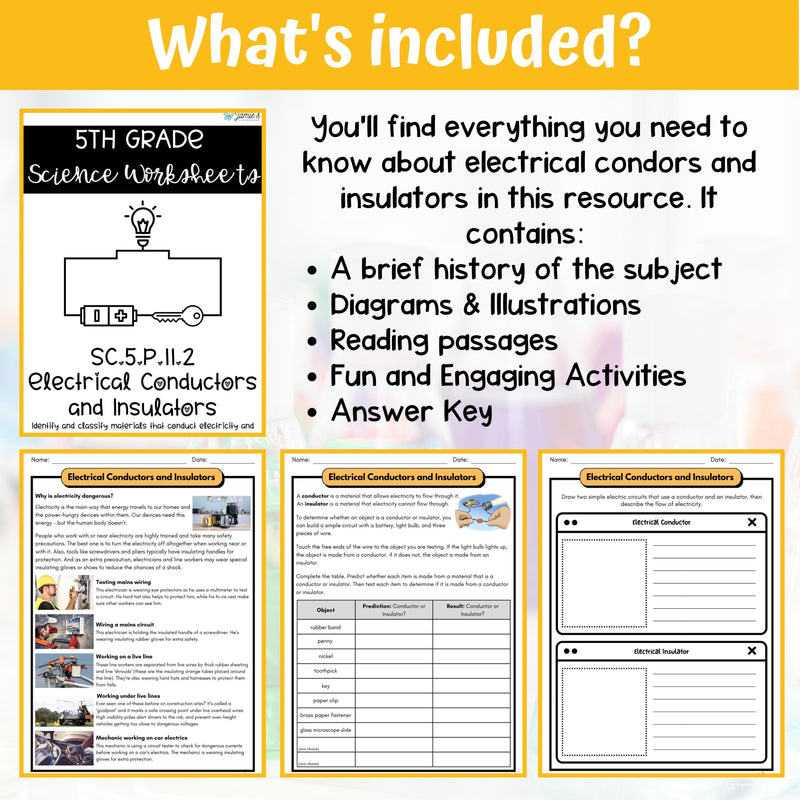 Conductors and Insulators Activity & Answer Key 5th Grade Physical Science