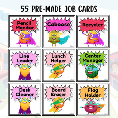 Classroom Job Charts - EDITABLE Superhero Classroom Helper Student Jobs