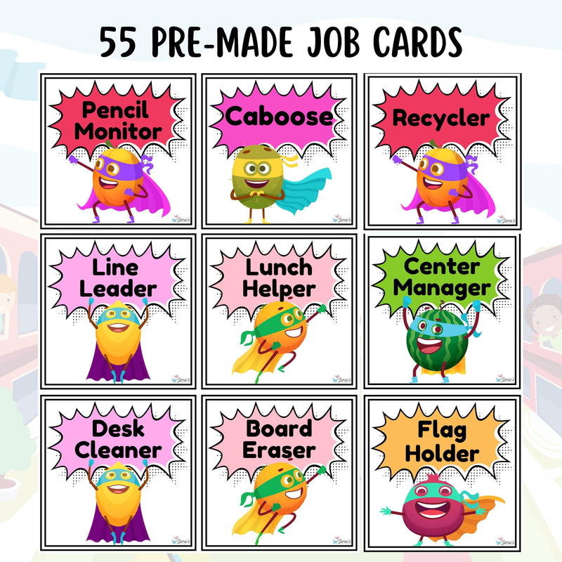 Classroom Job Charts - EDITABLE Superhero Classroom Helper Student Jobs