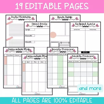 Editable Binder Documents for Teacher Binder and Planner | Lesson Plan Overview - Butterfly theme