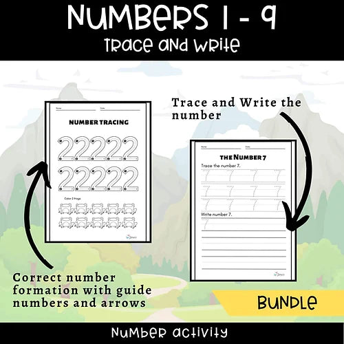 Number Tracing & Writing Activity | Number Formation Trace & Write - Numbers 1-9 BUNDLE