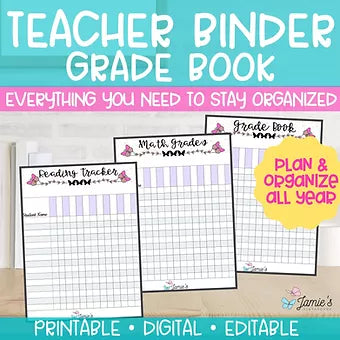 Editable Binder Documents for Teacher Binder and Planner | Grade Book - Butterfly theme