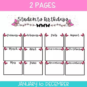 Editable Binder Documents for Teacher Binder and Planner | Birthday Posters - Butterfly theme