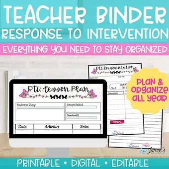 Editable Binder Documents for Teacher Binder Planner | Response to Intervention - Butterfly theme