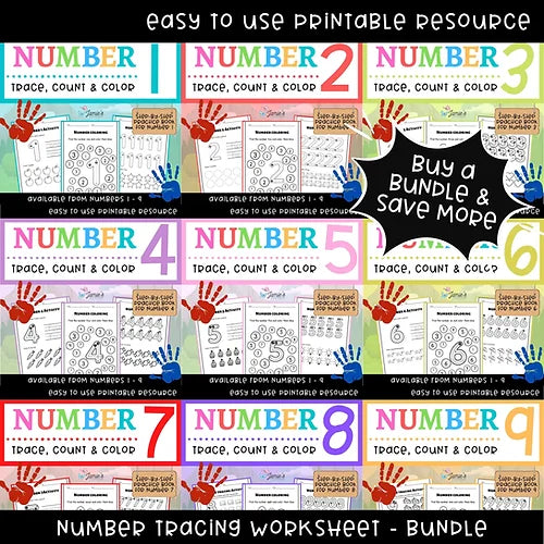 Number Tracing & Writing Activity | Number Formation Trace & Write - Numbers 1-9 BUNDLE