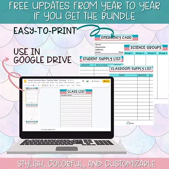 Teacher Binders/Planner - Binder Documents: Student Information Sheets - Pink & Teal