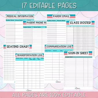 Teacher Binders/Planner - Binder Documents: Student Information Sheets - Pink & Teal