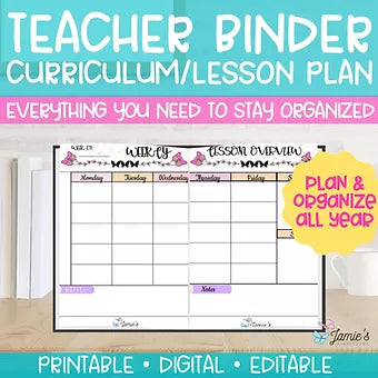 Editable Binder Documents for Teacher Binder and Planner | Lesson Plan Overview - Butterfly theme