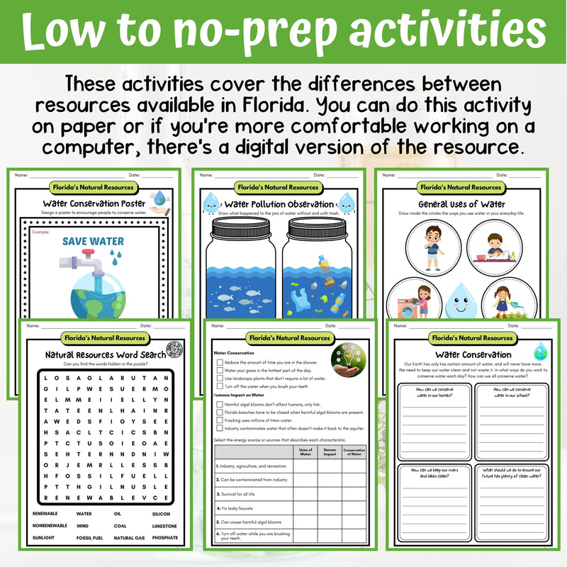 Florida Natural Resources Activity & Answer Key 4th Grade Earth & Space Science