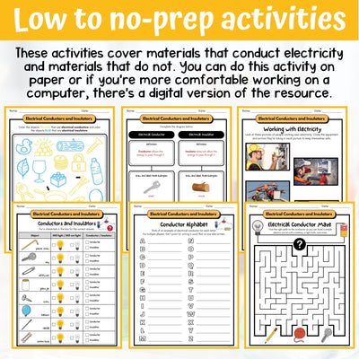 Conductors and Insulators Activity & Answer Key 5th Grade Physical Science