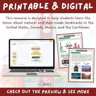 Famous Landmarks Activity & Answer Key 3rd Grade Social Studies