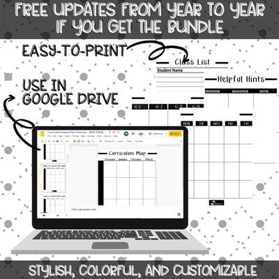 Editable Binder Documents for Teacher Binder and Planner | Lesson Plan Overview - Black & White theme