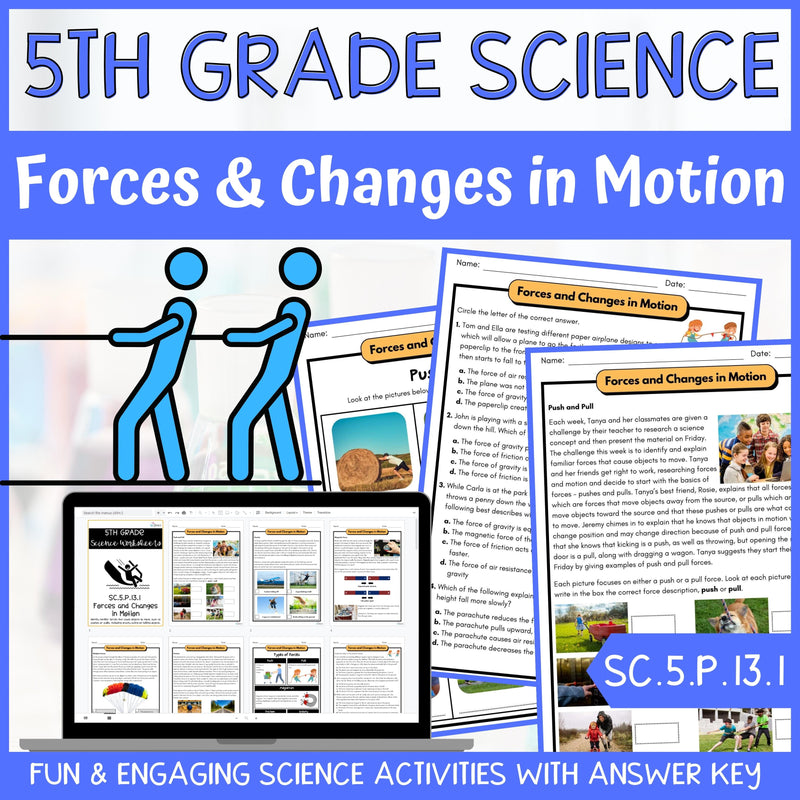 Force and Motion Activity & Answer Key 5th Grade Physical Science