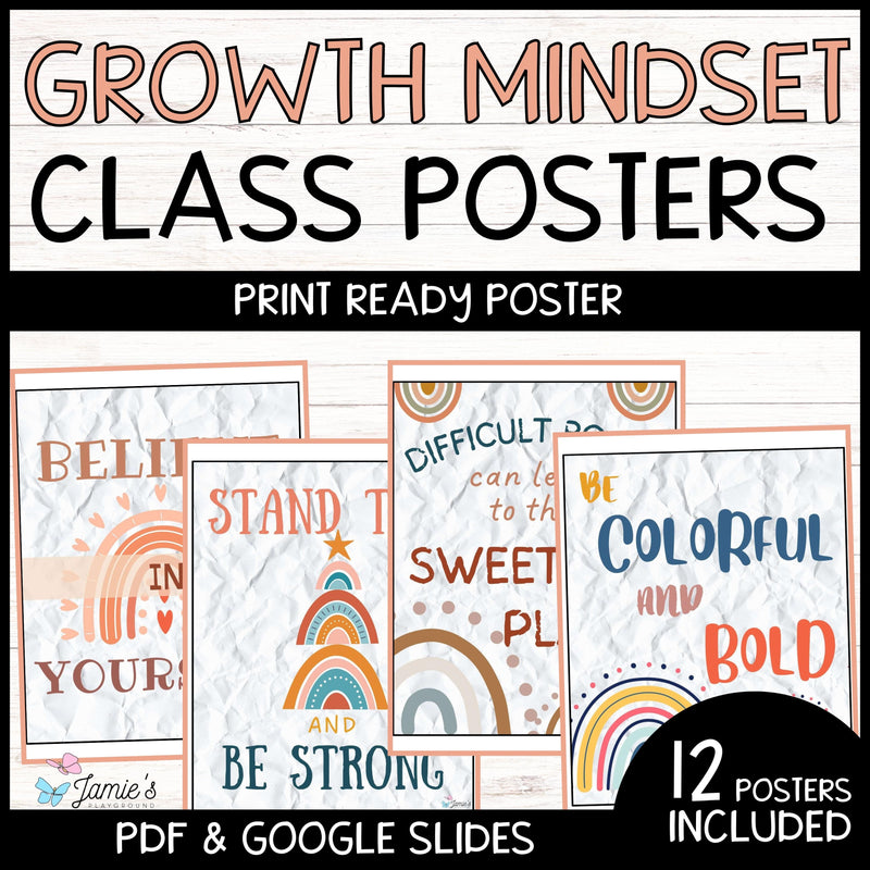 Growth Mindset Poster Display Boho Classroom Decor and Bulletin Board